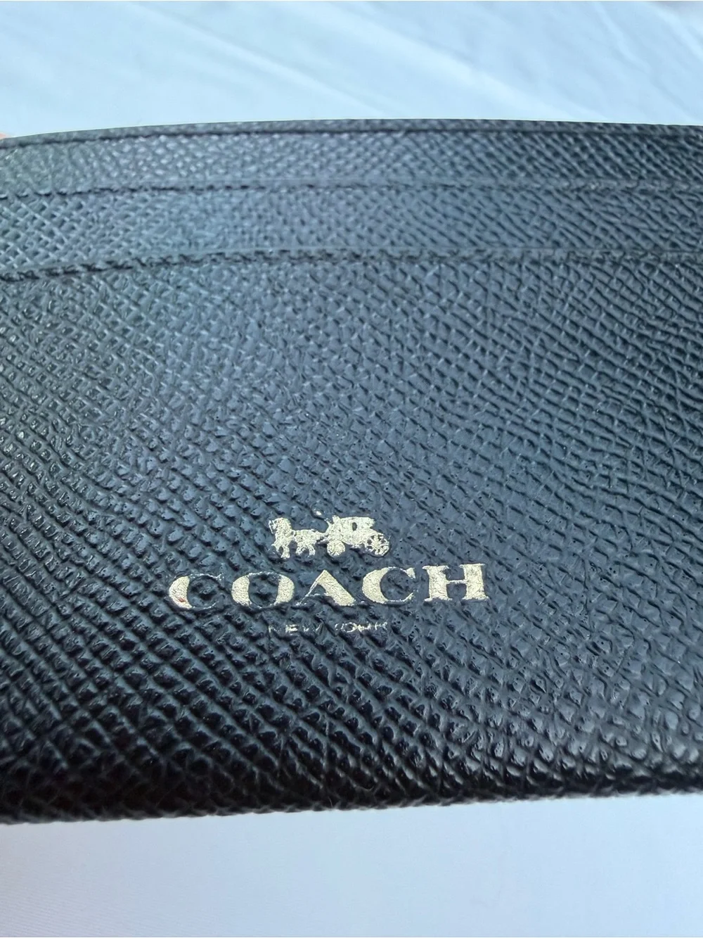 Coach Black Textured Leather Card Case with Gold Logo